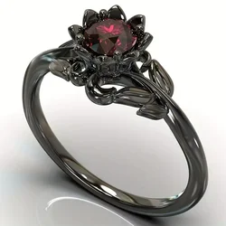 Vintage Palace Style Imitation Gemstone Carved Flower Ring Women's Elegant Charm Jewellery Wedding Banquet Accessories