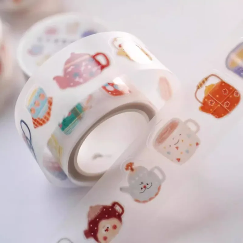 A fluffy Teapot Cup Die Cut PET Washi Tapes Craft Supplies DIY Scrapbooking Card Making Decorative Plan Sticker