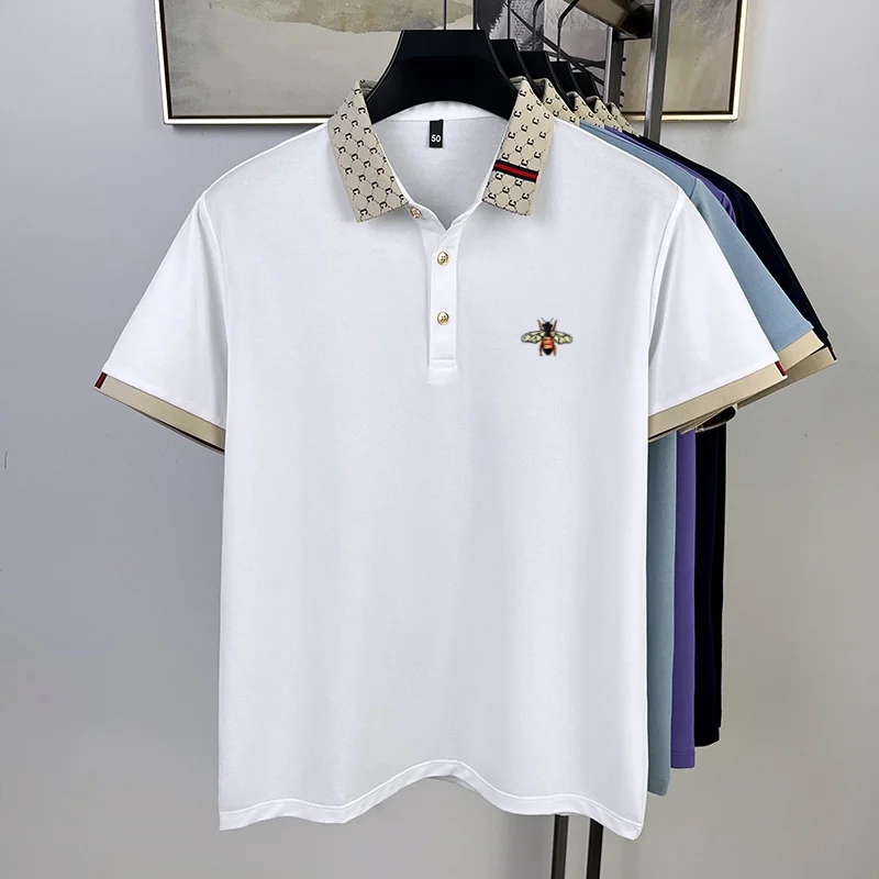 Sommer Neues Designer-Polohemd mit Exquisiter Bienenstickerei für Herren, Bestseller, Bequem und Atmungsaktiv, aus Maulbeerseidenstoff, Kurzes Oberteil – Detail 16