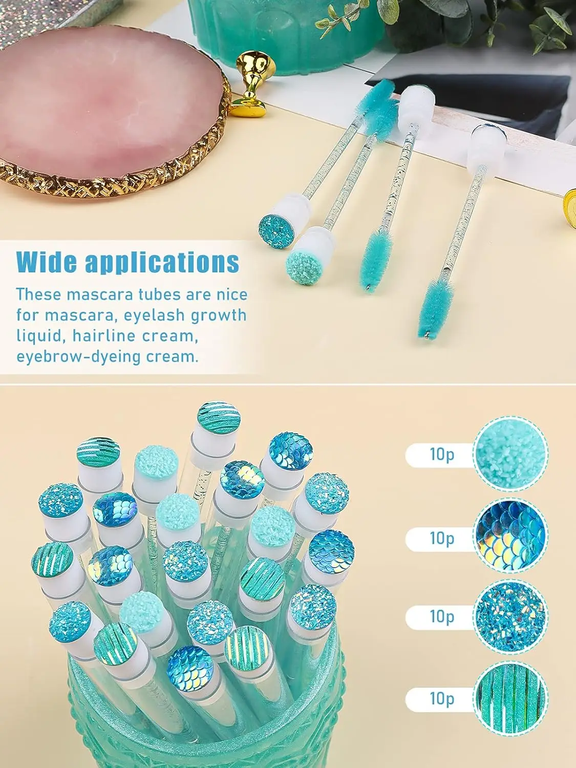 Brosse à cils jetable bleue, 40 pièces, brosse à cils en diamant, bâton de cils, Tube d'hygiène, outils de maquillage, fournitures d'extension de cils