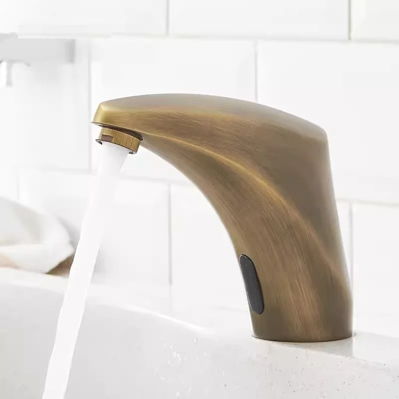MTTUZK Deck Mounted Brass Antique Brushed Automatic Sensor Faucet Bathroom Basin Touchless infrared Faucet Hot Cold Sensor Taps