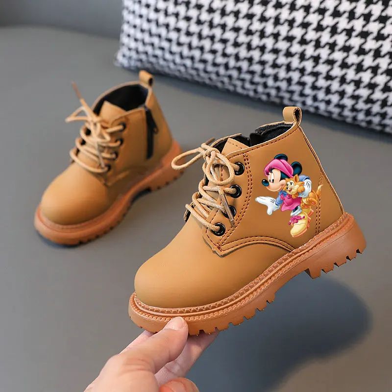 Children Boots Mickey Kids Boots Anime Cartoon Mickey Boys Shoes Girls Spring Autumn Toddle Non-slip Ankle Boots 21-30