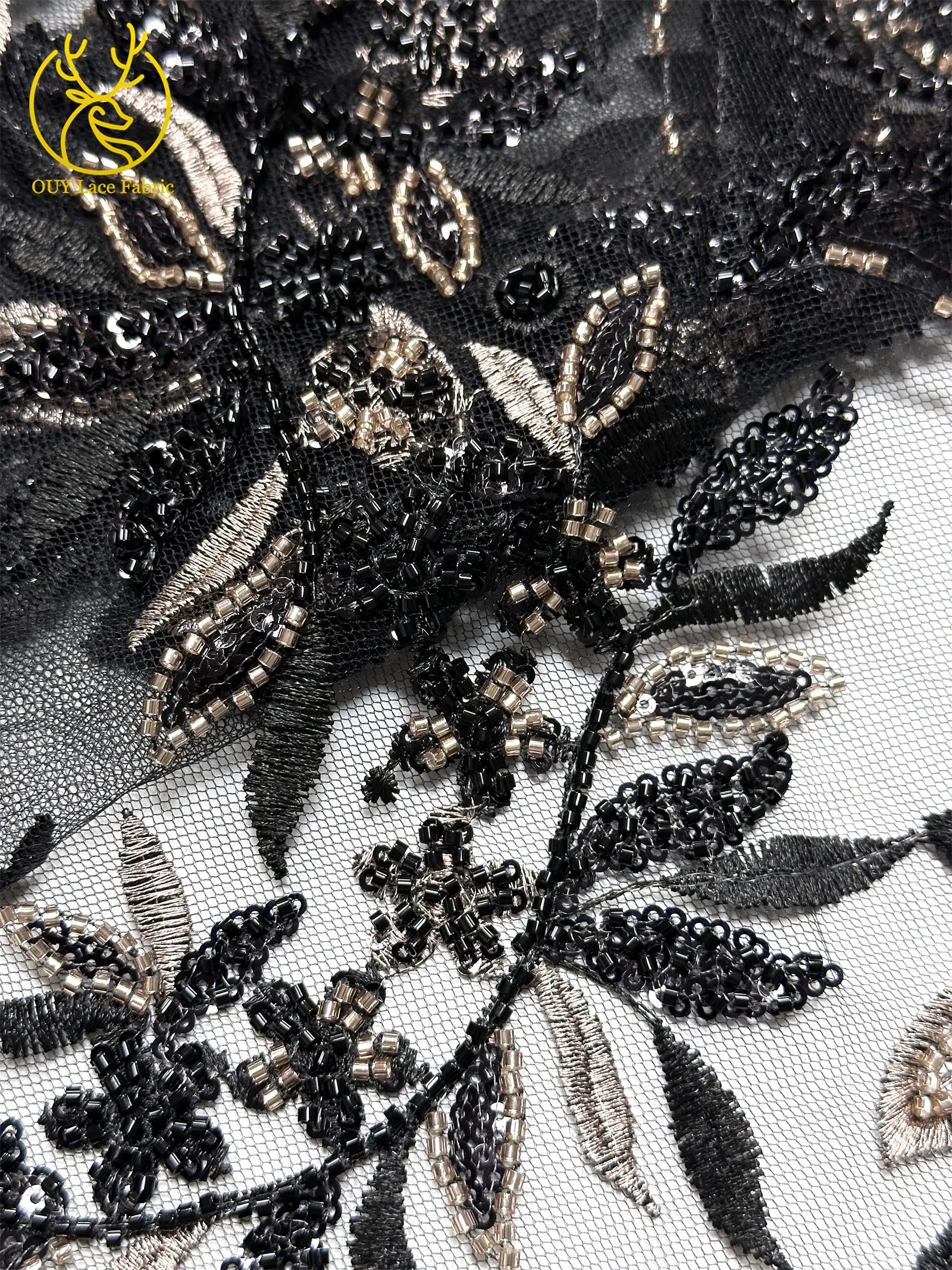 Eleganter afrikanischer Perlen-Stickerei-Spitzenstoff, 5 Yards, nigerianische französische Pailletten-Tüllspitze für Damen, Partykleid, DIY-Nähen – Detail 20