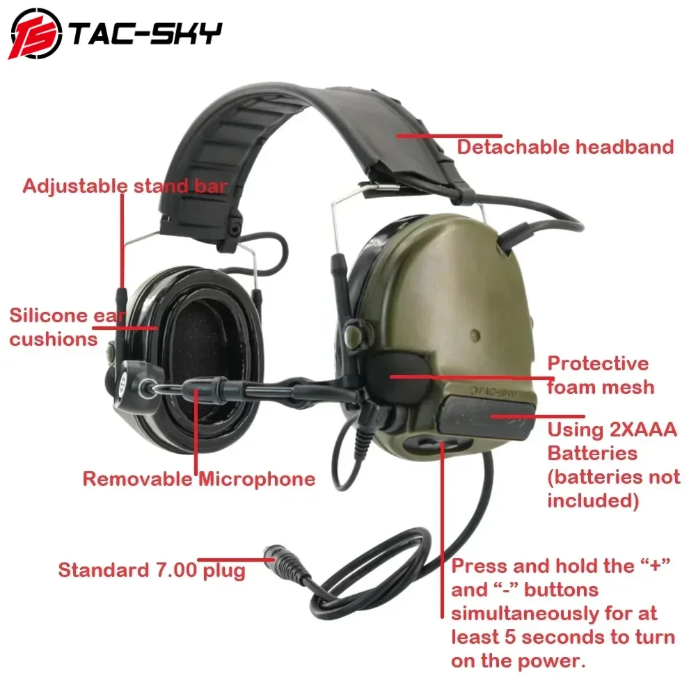 

TS TAC-SKY New Detachable Headband Silicone Earmuffs COMTAC V Tactical Headset Hunting Noise Canceling Sports Pickup Headset C5