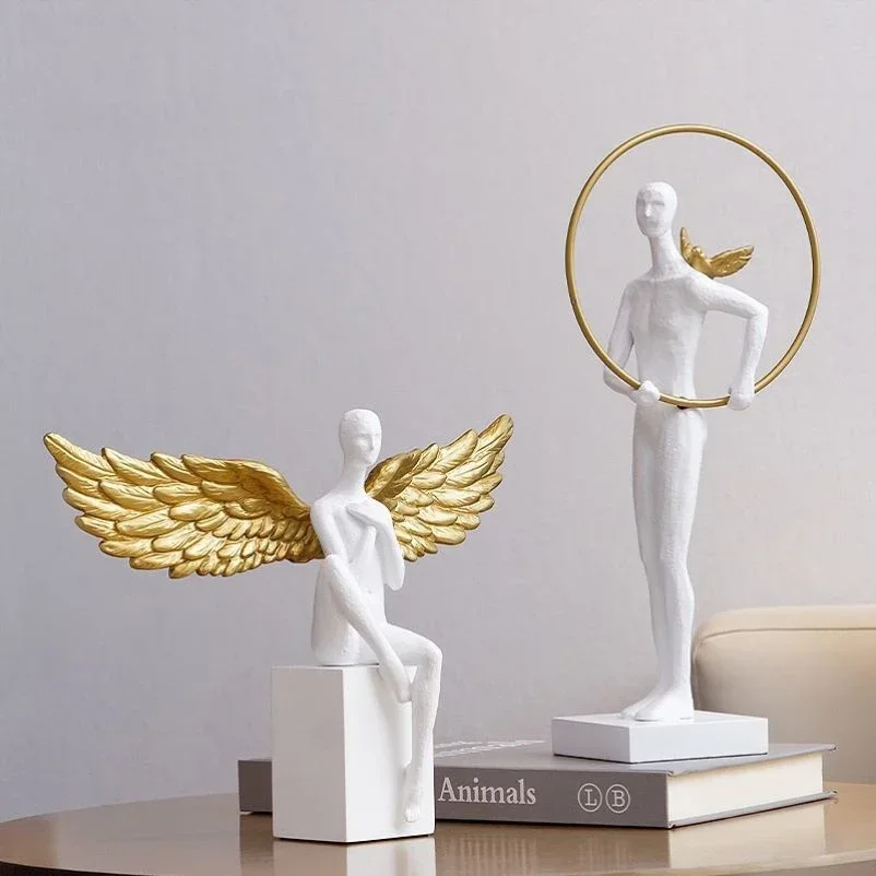 

Nordic Luxury Angels Character Resin Adornments Bookcase Cabinet Store Furnishing Crafts Home Livingroom Desktop Sculpture Decor