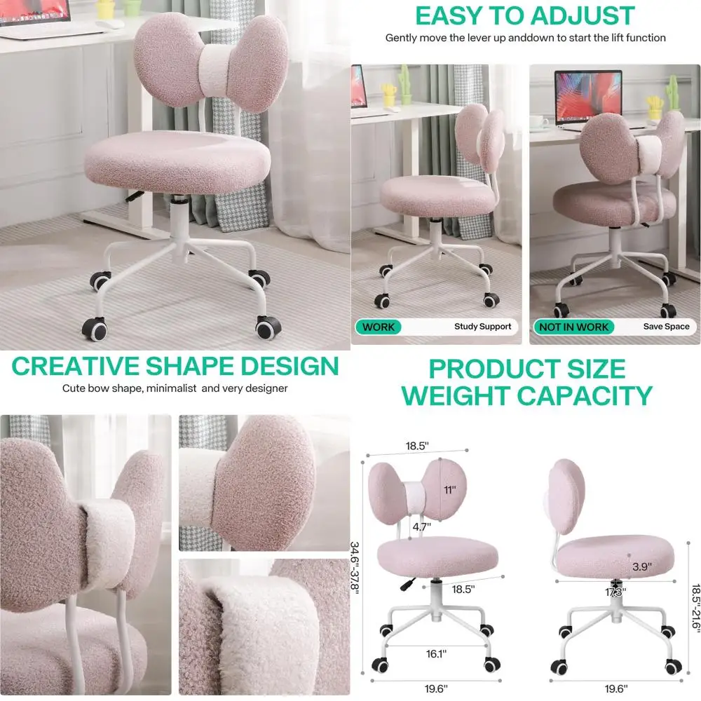 

Adjustable Comfortable Swivel Desk Chair with Wheels, Armless Office Chair for Small Spaces, Rolling Ergonomic Computer Chair fo