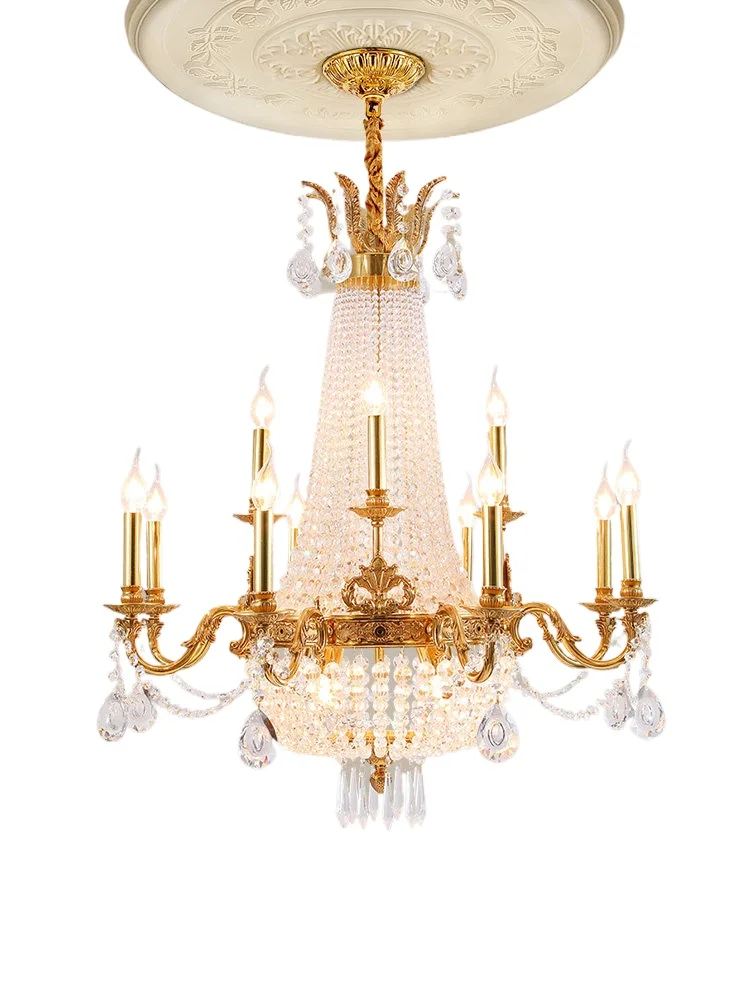

French all-copper crystal chandelier European living room dining room light luxury villa duplex floor hall