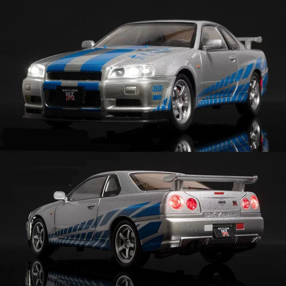 1:24 Nissan Skyline Ares GTR R34 Alloy Sports Car Model Diecasts Metal Racing Car Vehicles Model Sound and Light Kids Toys Gifts