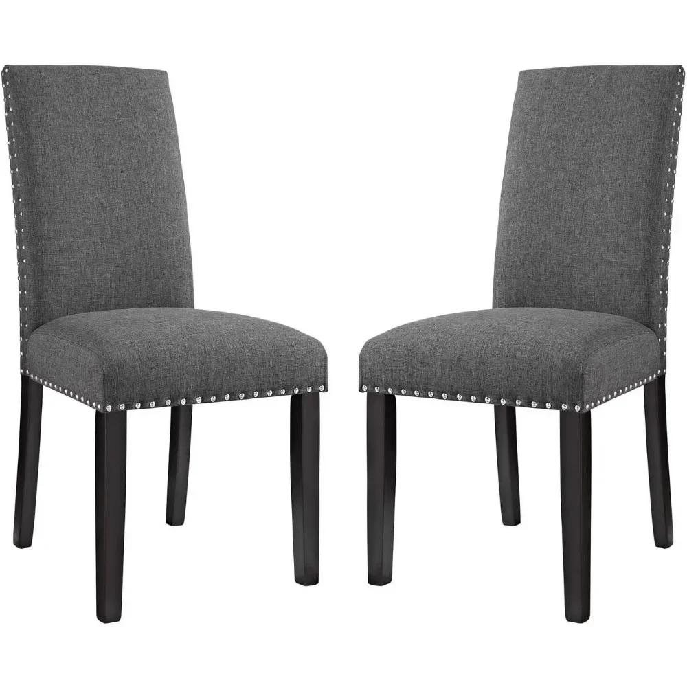 

Modern Upholstered Fabric Two Dining Chairs with Nailhead Trim