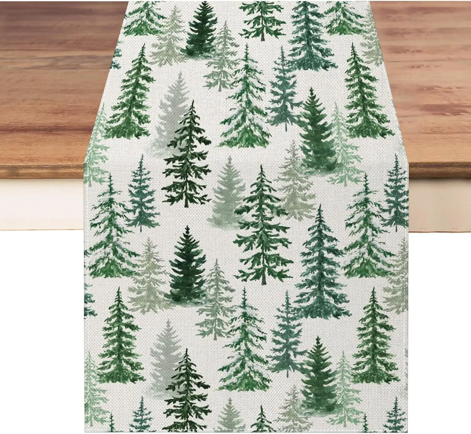 

Merry Christmas Green Pine Trees Linen Table Runner Party Decor Winter Holiday Kitchen Dining Table Runner Christmas Decorations