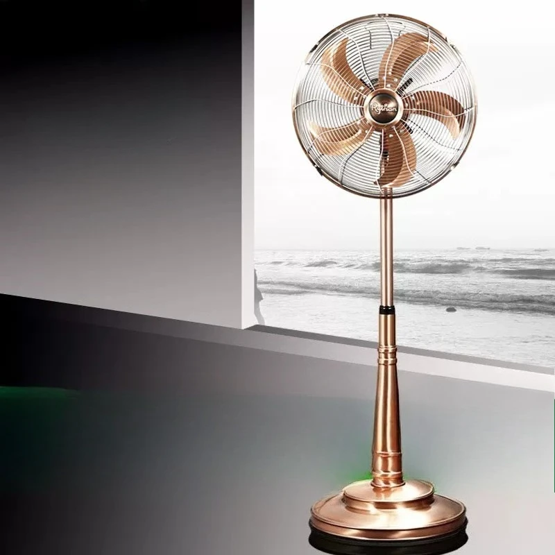 Antique Metal Floor Fan/Household Shaking Vertical Living Room Antique Style High-end Iron Leaf Large Wind Electric Fan Portable