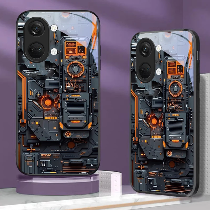 Sci Fi Armor Panel Black Glass Phone Case For OnePlus Nord CE 2T 2 3 Lite N20 N30 7T Nord 8 8T 9 10 Pro 11R 12R 13R Ace3 Cover