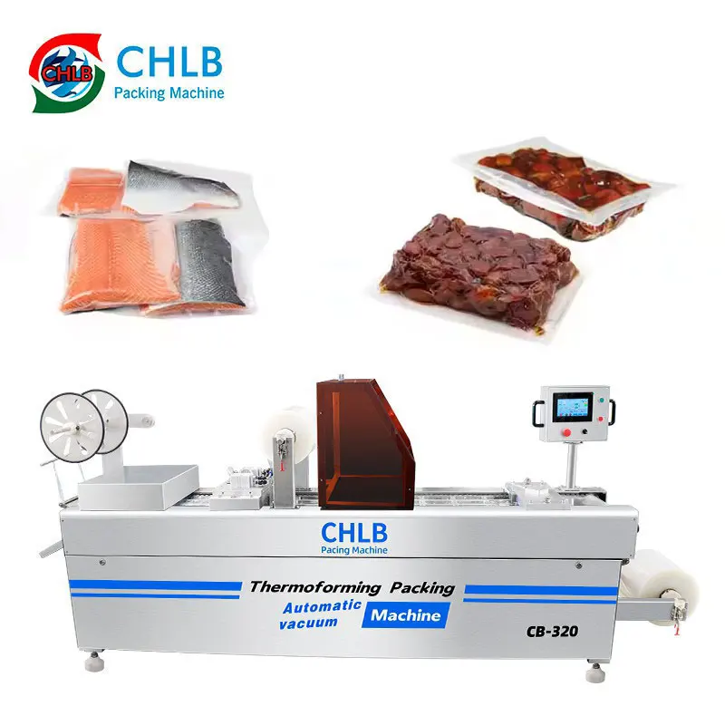 Full Automatic Cheese Sausage Meat Food Continuous Small Vacuum Thermoforming Forming Line Packaging Machine