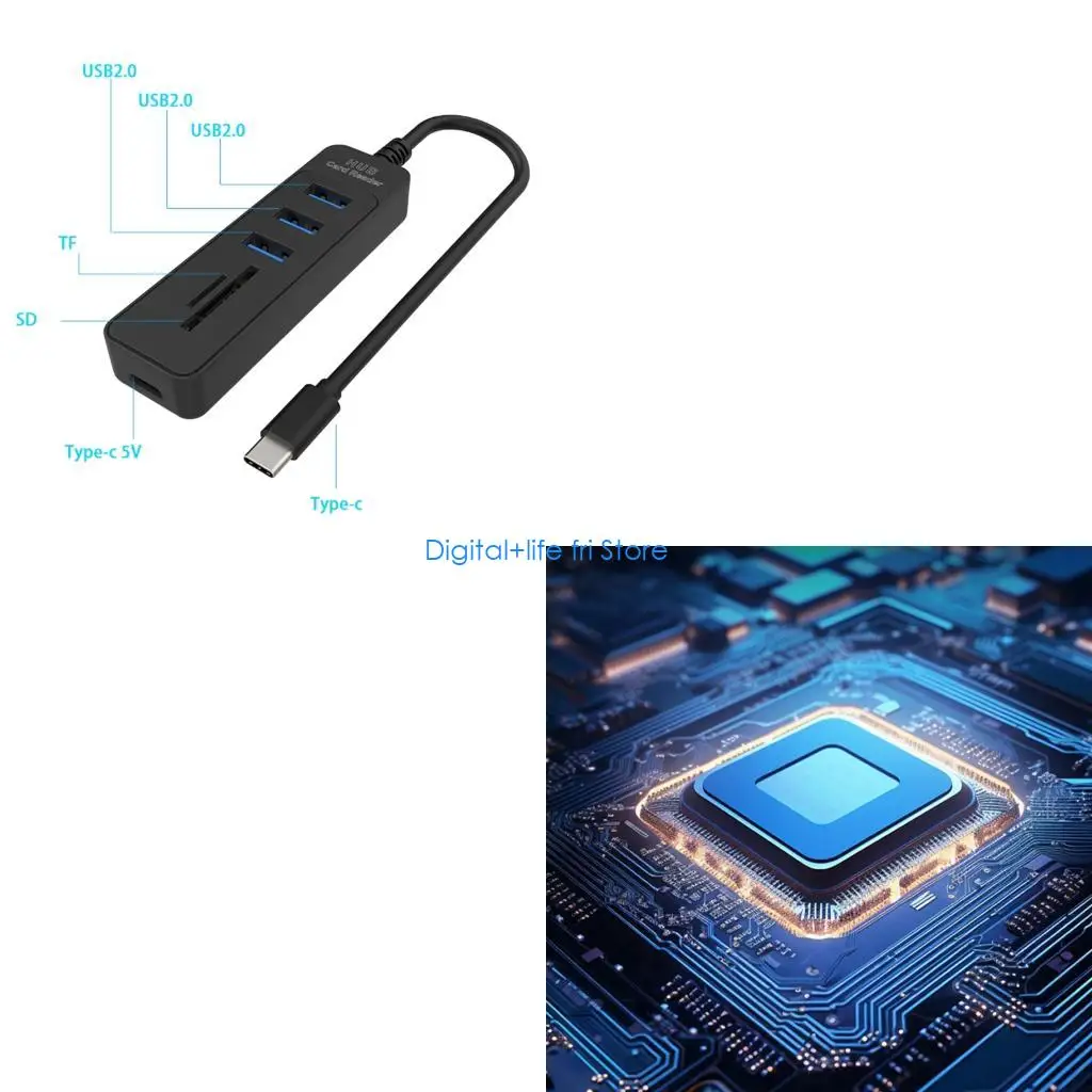 E06D Portable USB Hubs Expansion 3 USB Port Two Memory Card Reader For Laptop Computer Camera DashCam Device