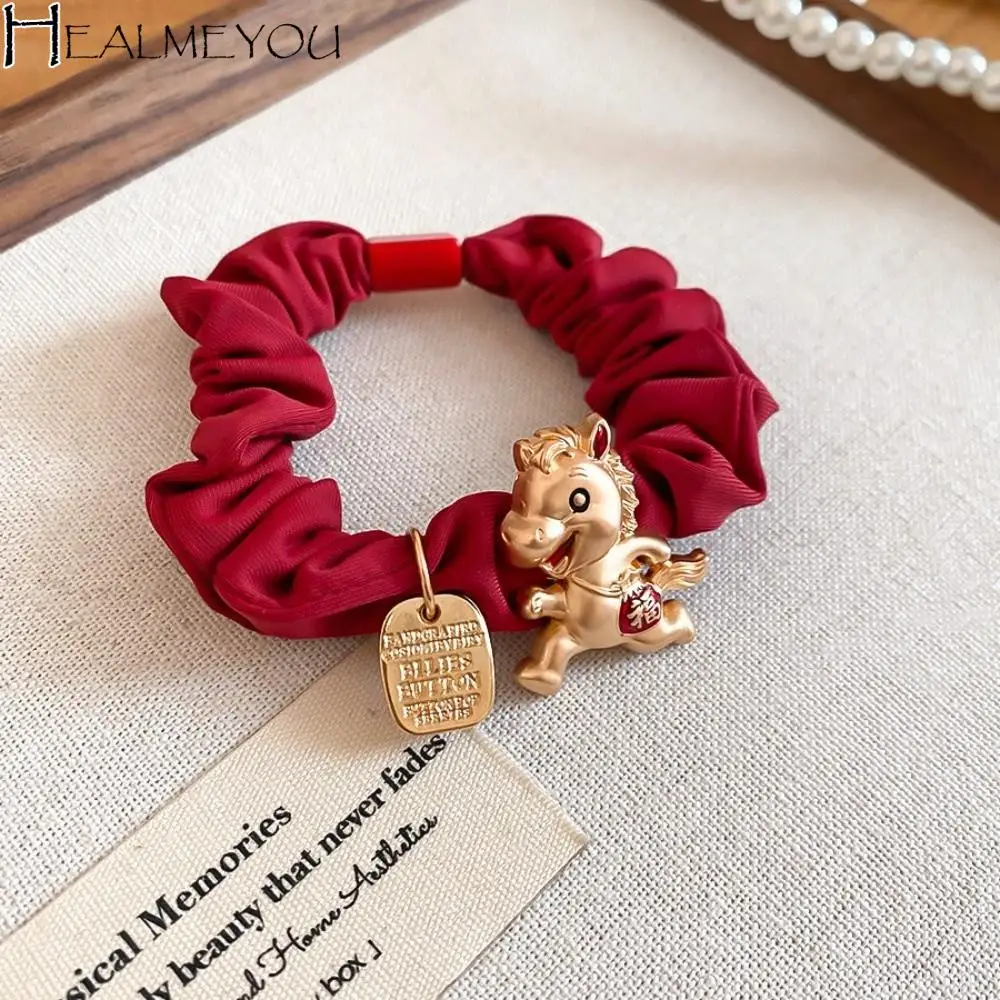 

Alloy Zodiac Horse Hair Rope Wrinkle Ponytail Holder New Year's Red Hair Rope Girl Headwear Year of The Horse