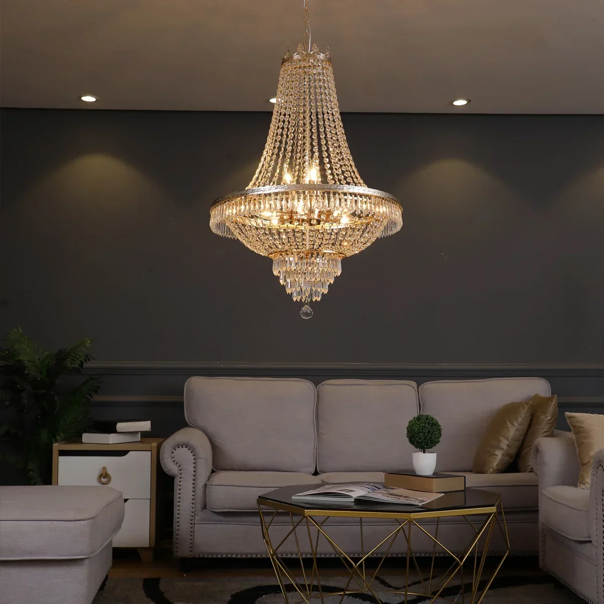 

LED Pendant Light Luxury for Living Room Crystal Chandelier Hotel Lobby Villa High Ceiling Staircase European-Style Chandelier