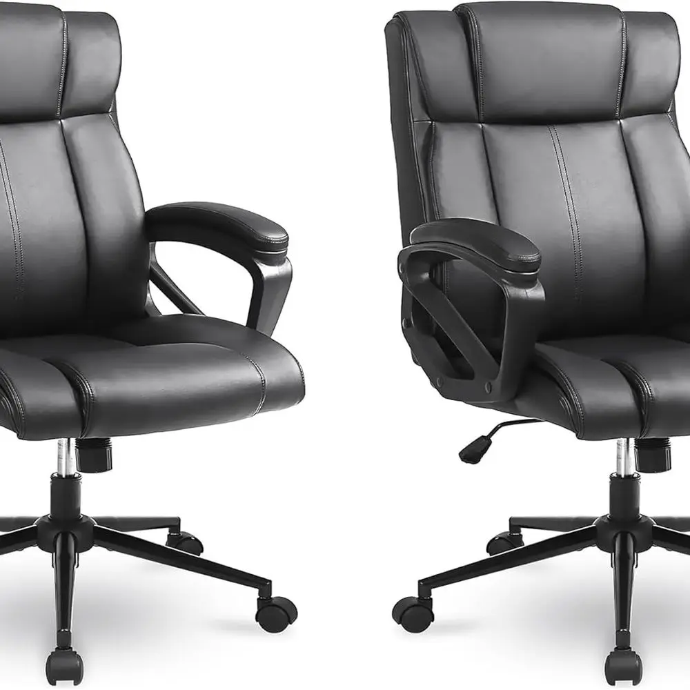 

Эргономичные кожаные вращающиеся офисные стулья с двойной упаковкой, мягкими подлокотниками и поясничной опорой для домашнего и игрового использования (черный)