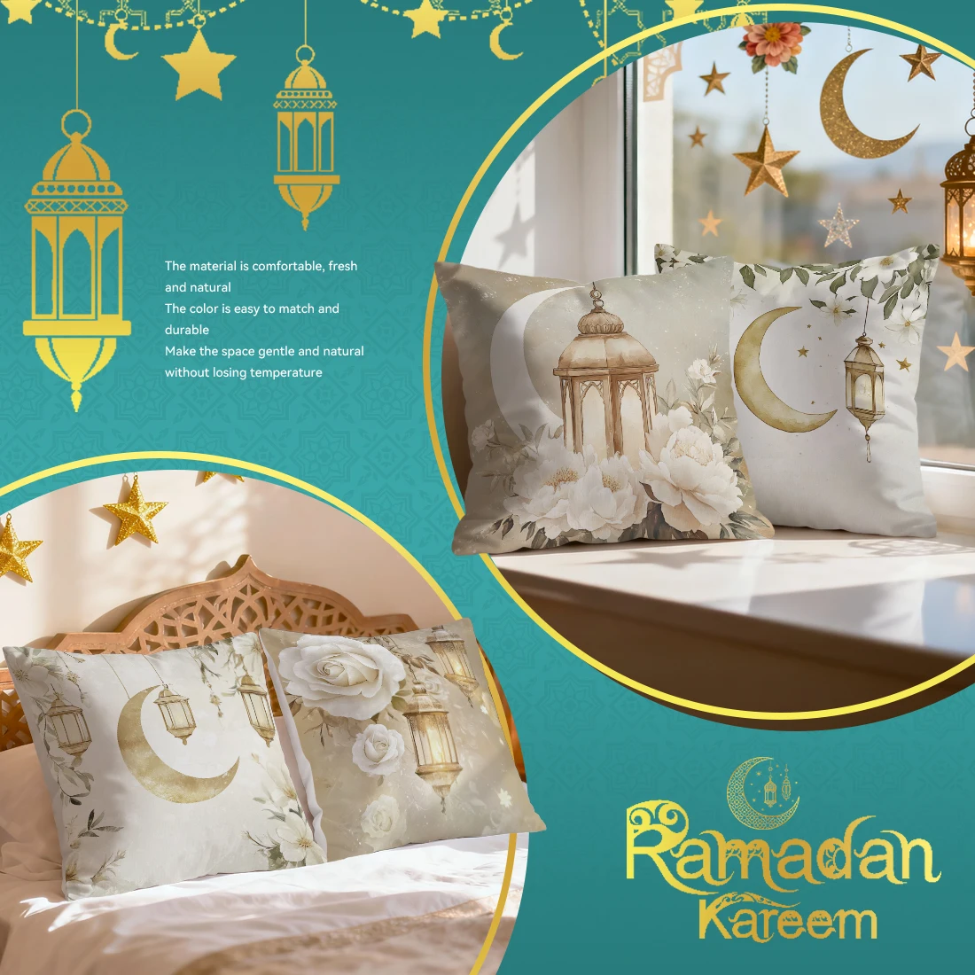 

Ramadan Lantern Flowers Pillowcase Printed Polyester 40/45/50cm Throw Pillowcover Decorative Sofa Cushion Pillowslip Home Decor