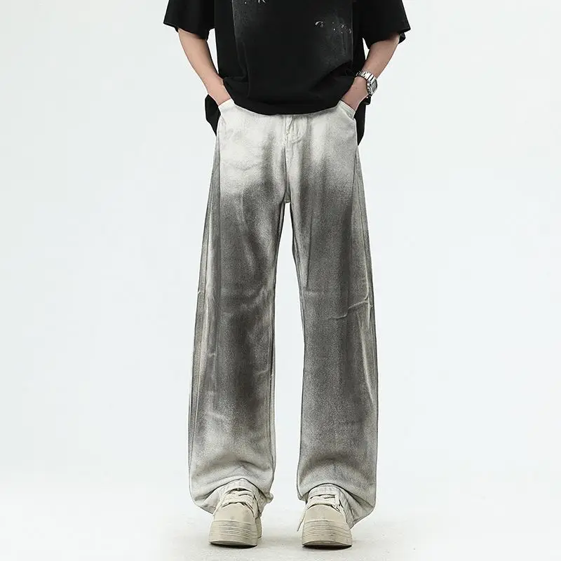 

Men's Street Style Simple Casual White Jeans Loose Straight Leg Wide Leg Plus Size Wash Dirty Trendy Casual Versatile Long Pants