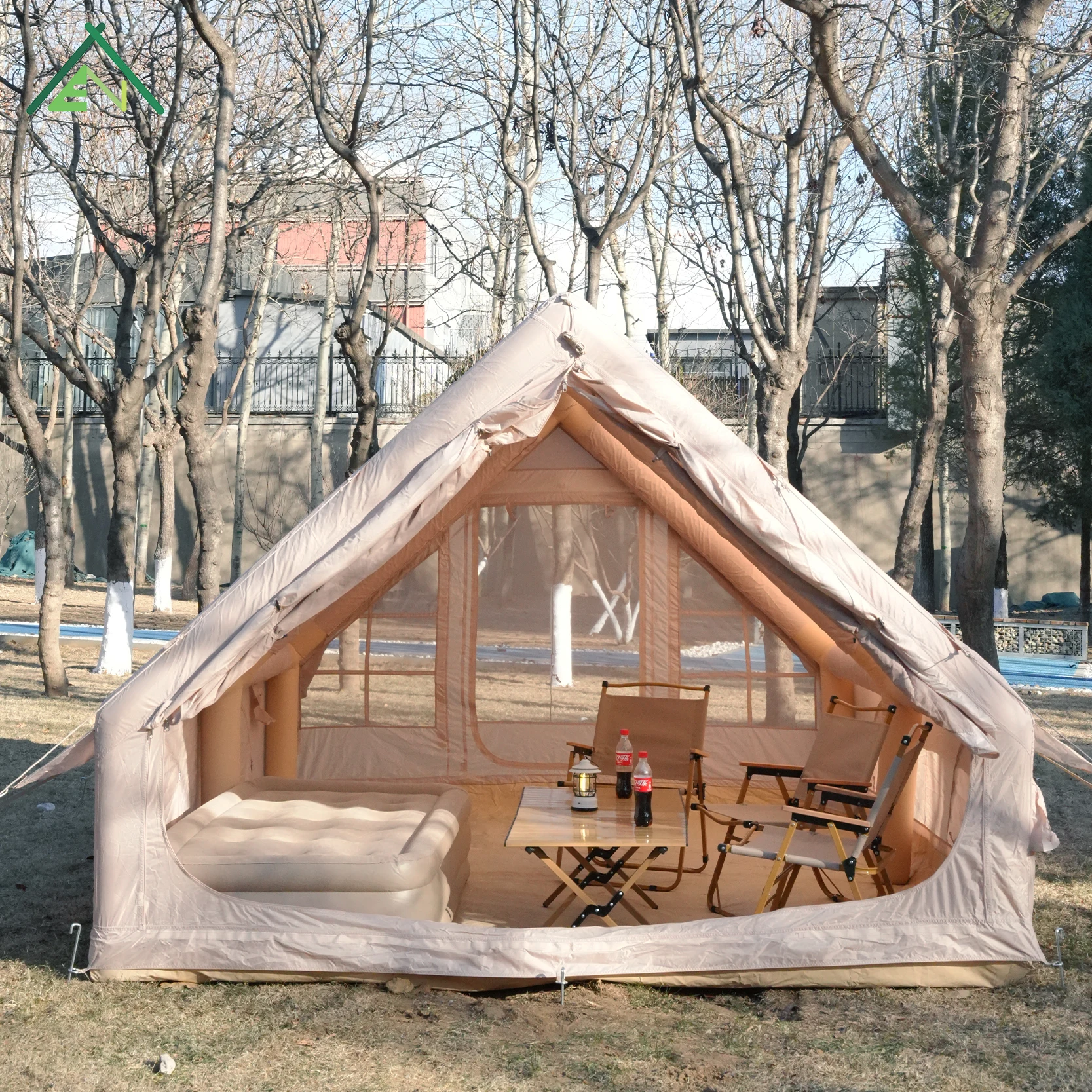Wholesale 12sqm Four-Season 3-4 Person Inflatable Tent 300x400x200cm Waterproof 420D Oxford Stove Jack Skylight Quick Setup