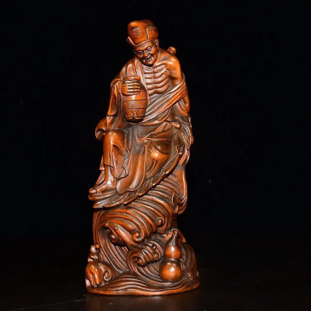 Hand Carved Wood Drunk jigong buddha Statue Figurine Desktop Ornaments Home Decoration