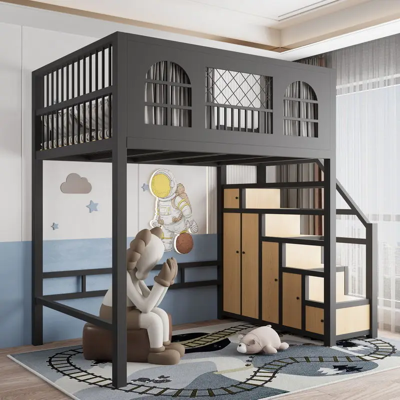 

Small apartment duplex upper bunk iron bed second floor loft double bunk bed high and low bed