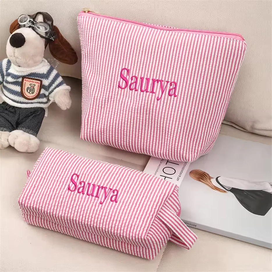 Personalized Name Makeup Set 2PCS Bags Custom Embroidered Letter Makeup Bag Large Capacity Toiletry Bag Travel Storage Bag Sets