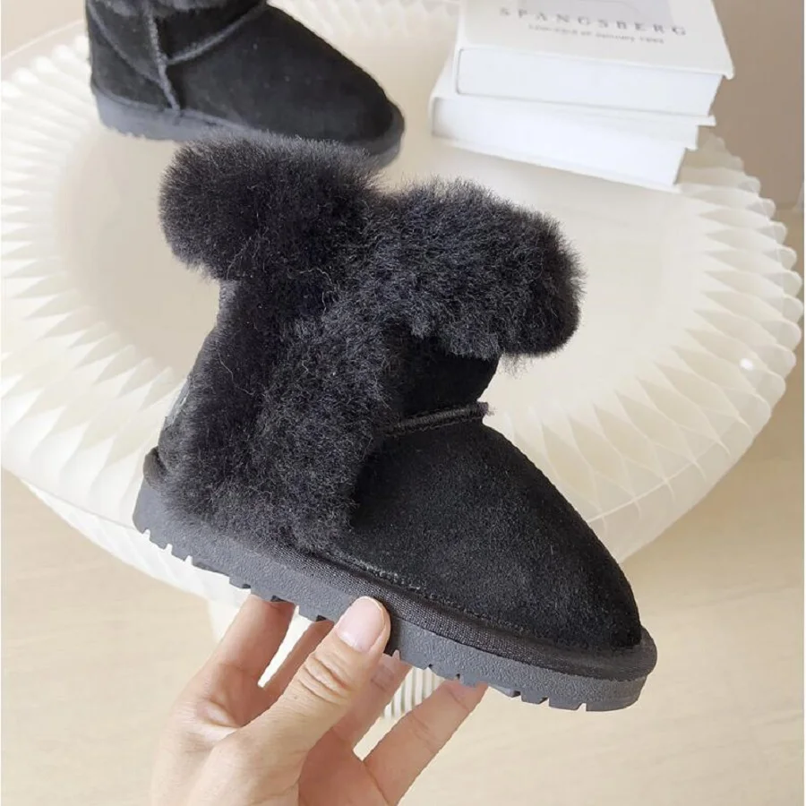 Winter Children's Snow Boots Girls' Alpaca Cute Baby Thickened Wool Snow Cotton Shoes Non slip Men's Boots Chestnut Antelope Bro