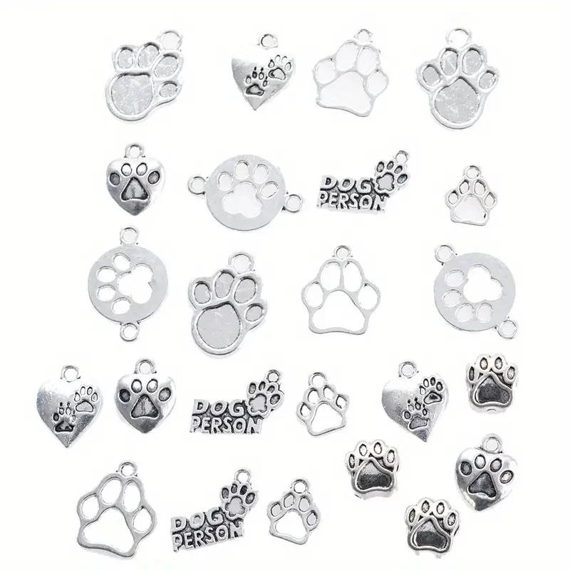 24pcs Paw Charms Antique Silver Color Dog Paw Pendant Charms Cute Cat Paw Charms For Jewelry Making DIY Craft