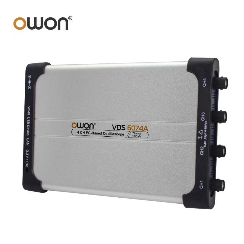 OWON VDS6074A VDS6104A 14Bits wirtualny PC oscyloskop cyfrowy 1Gsa/S 100Mhz szerokość pasma 4CH ręczne przenośne oscyloskopy USB