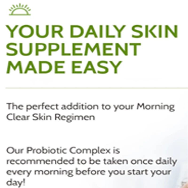 Probiotic supplement complex, containing 1 billion colony forming units, used for skin, intestinal, and immune health, non GMO