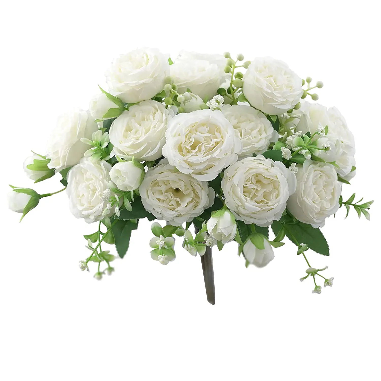 3 Bunches Peony Artificial Flower for Decoration Fake Rose Faux Bouquet Decor Flowers Arrangements Wedding White