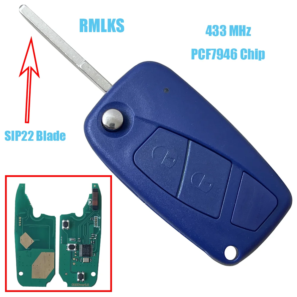 Flip Remote Car Key 433MHZ PCF7946 ID46 For Fiat 500 Punto Citroen Nemo Peugeot Bipper Vauxhall Combo Ford KA SIP22