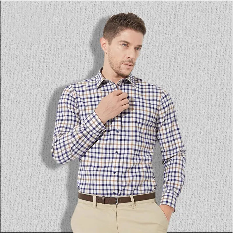 New Oxford 100% cotton plus size shirt men\'s long sleeve Business casual no-iron classic plaid anti-bacterial sweat absorption