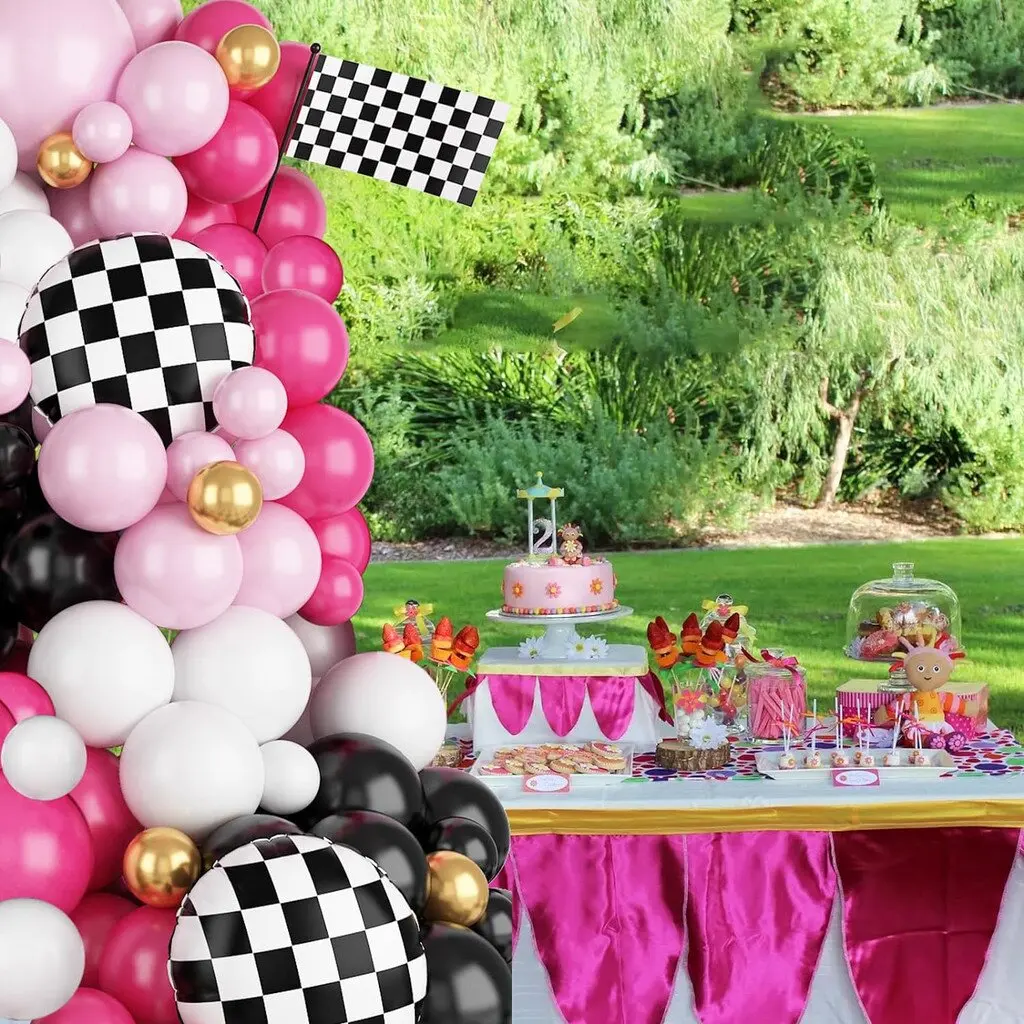 116Pcs Pink Race Car Balloon Arch Decor Set for Kids' Birthday Racing Party Baby Shower Holiday - Racing Design Decor Kit - view 3