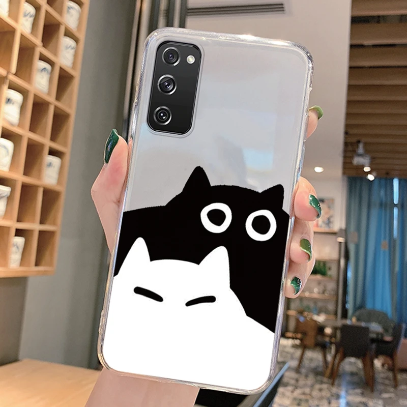 Прозрачный черный чехол для телефона Samsung Galaxy A30S A50S A50 A70 A81 S20 5G S20 Plus FE Ultra Note 10 Pro 10 Lite 20 Ultra Cat Dog