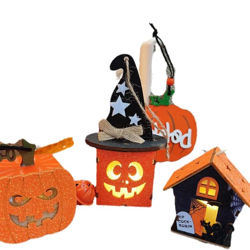 Halloween Pumpkin Wooden Night Light - Spooky Party Mood Ambient Glow for Tabletop Decor & Photo Prop