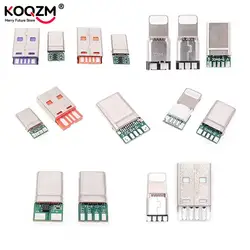 PD Fast Charge Type-C USB 65W 5A Male Connector Welding With 5Pin PCB + Type A Male 5Pin USB DIY OTG Data Charge DIY KIT