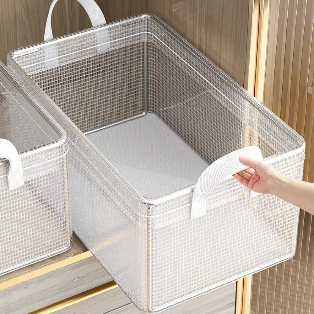 Visible PVC Storage Bin With Lid Foldable Closet Organizer Box For Bedroom Wardrobe Clothing Blanket Sorting Supply