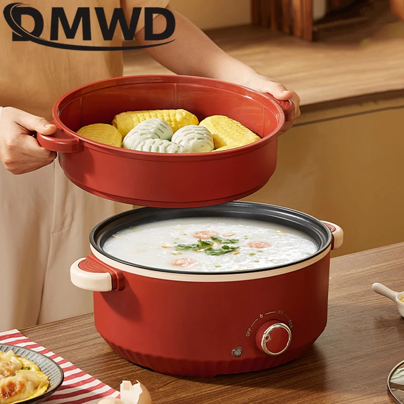 DMWD Multifunctional Electric Cooking Boiling Pot 3L Hot Pot Noodles Soup Pot Non-stick Rice Cooker Fast Heating Food Steamer