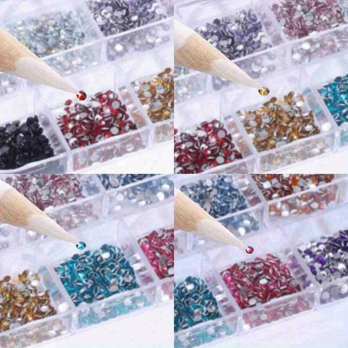 12 Grid Multi size 3D Acrylic Nail Art Rhinestones Gems Pearl DIY Manicure Nail Decoration Accessories For Nail Art