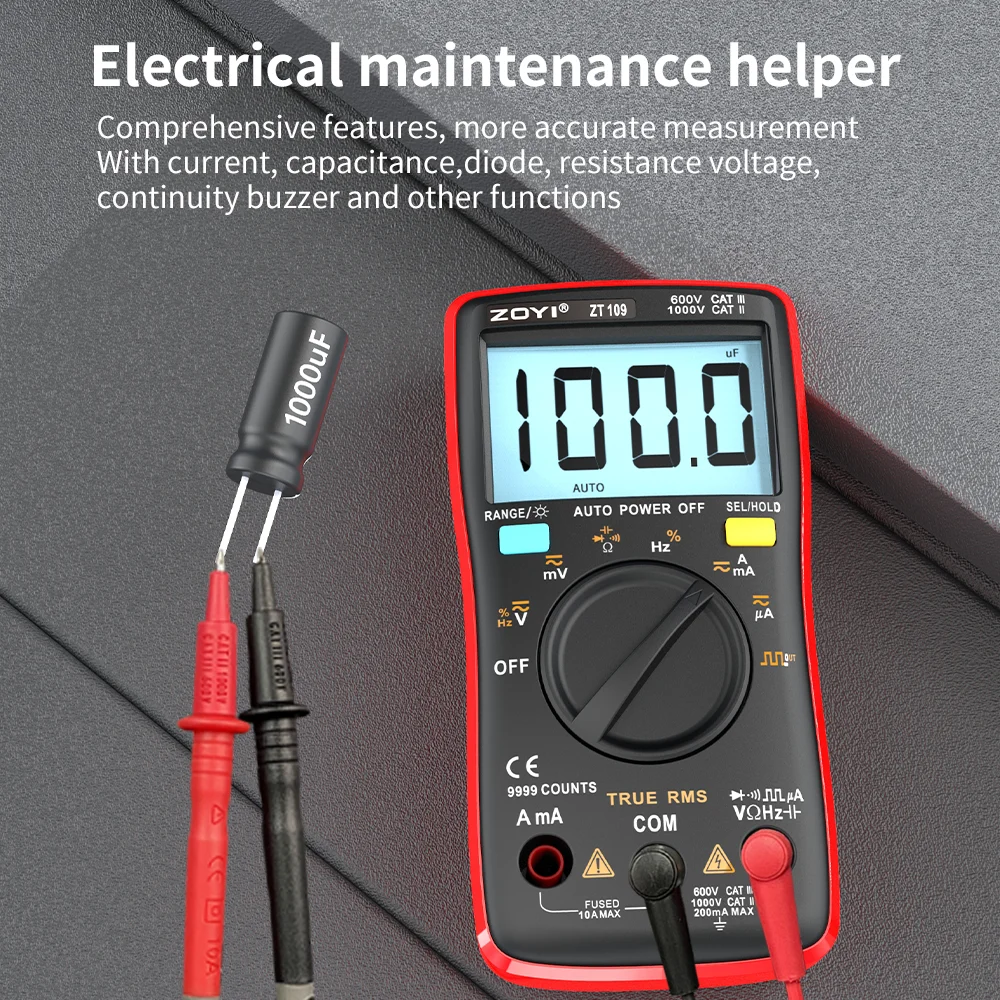 ZOYI ZT-109 Anti-burn digital multimeter High precision automatic range digital display Home digital multimeter compact