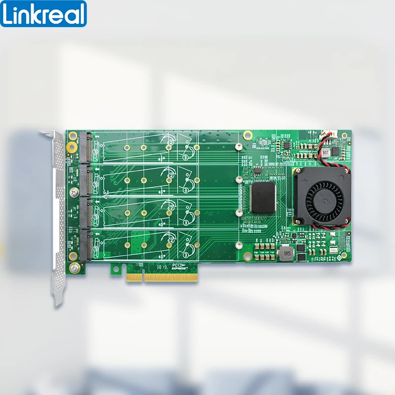 Linkreal PCIe x8 to 4 Port M.2 M Key NVMe SSD Adapter with PLX 8725 Support 22110mm-LRNV9524-4I