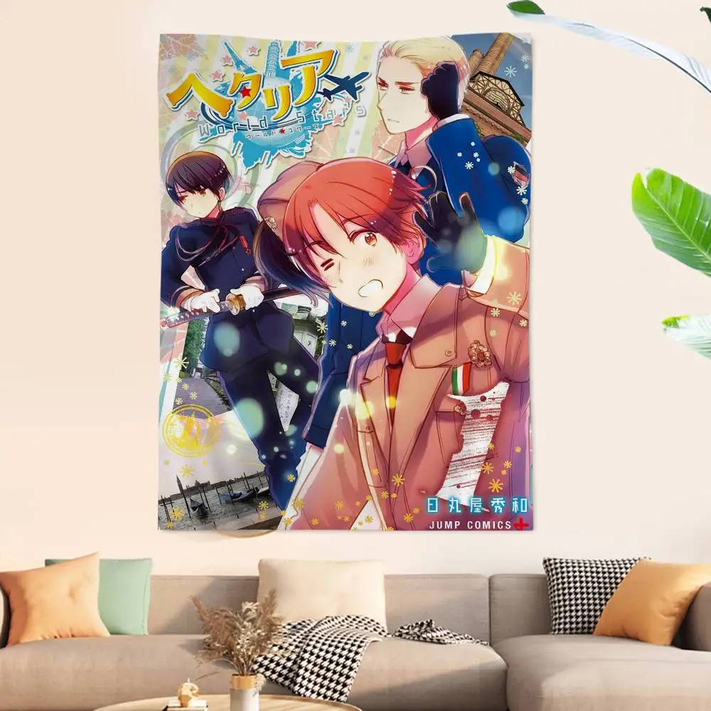 H-Hetalia The Beautiful World Anime Tapestry Hippie Flower Wall Carpets Dorm Decor Wall Hanging Home Decor