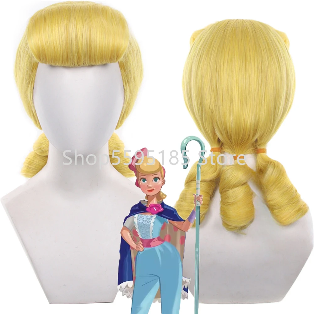 Bo Peep Cosplay Wig 40cm Golden Wig With Three Strands of Spiral Halloween Party Comic Con BoPeep Role Play Peluca