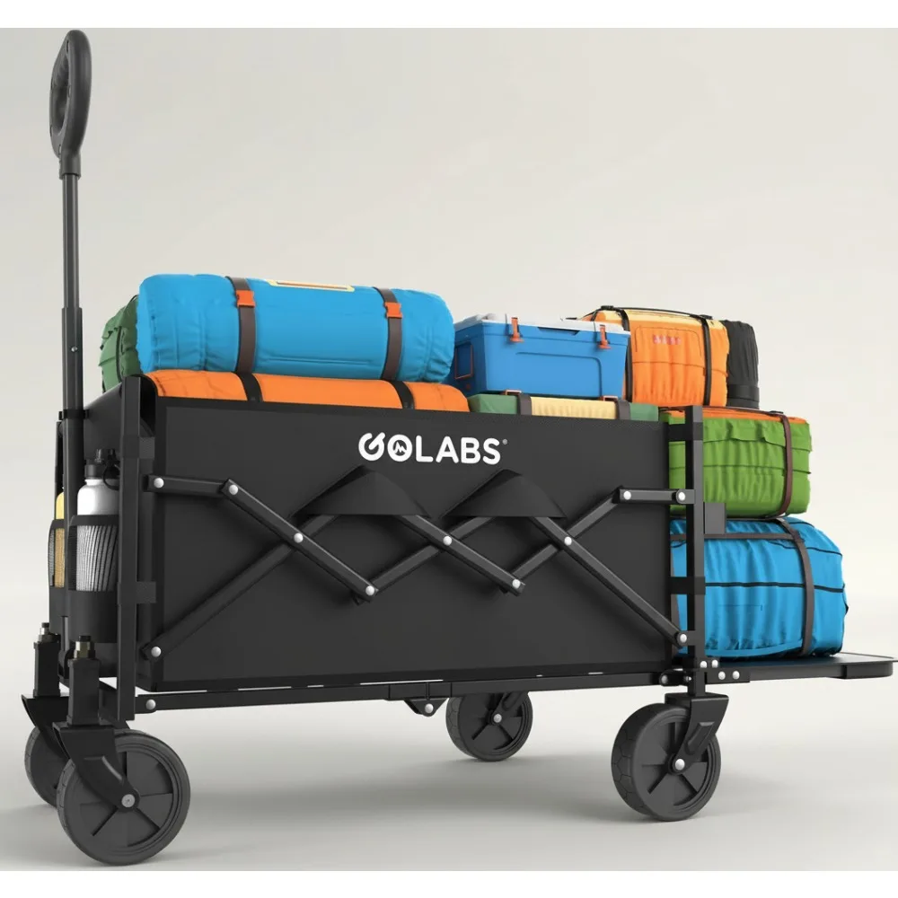 

Collapsible Wagon Cart 350lb Load 100L Storage Foldable Heavy Duty Garden Cart with Cup Holders for Camping Groceries