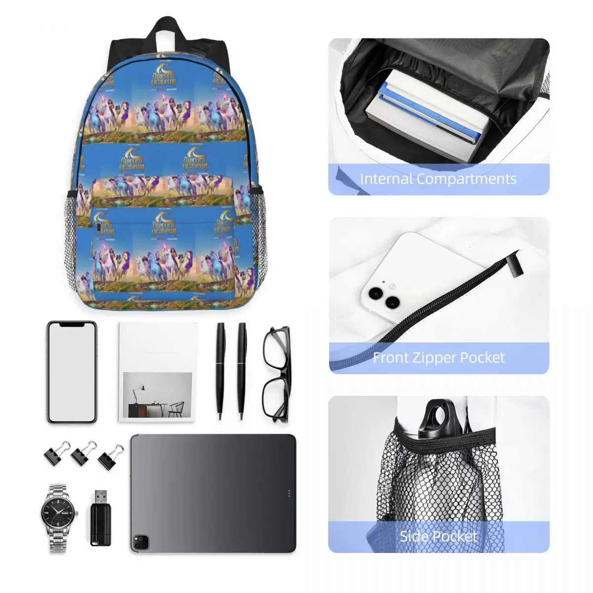 Unicorn Academy Backpack Student Boys Girls BookBag Men Women School Bag Laptop Shoulder Bags