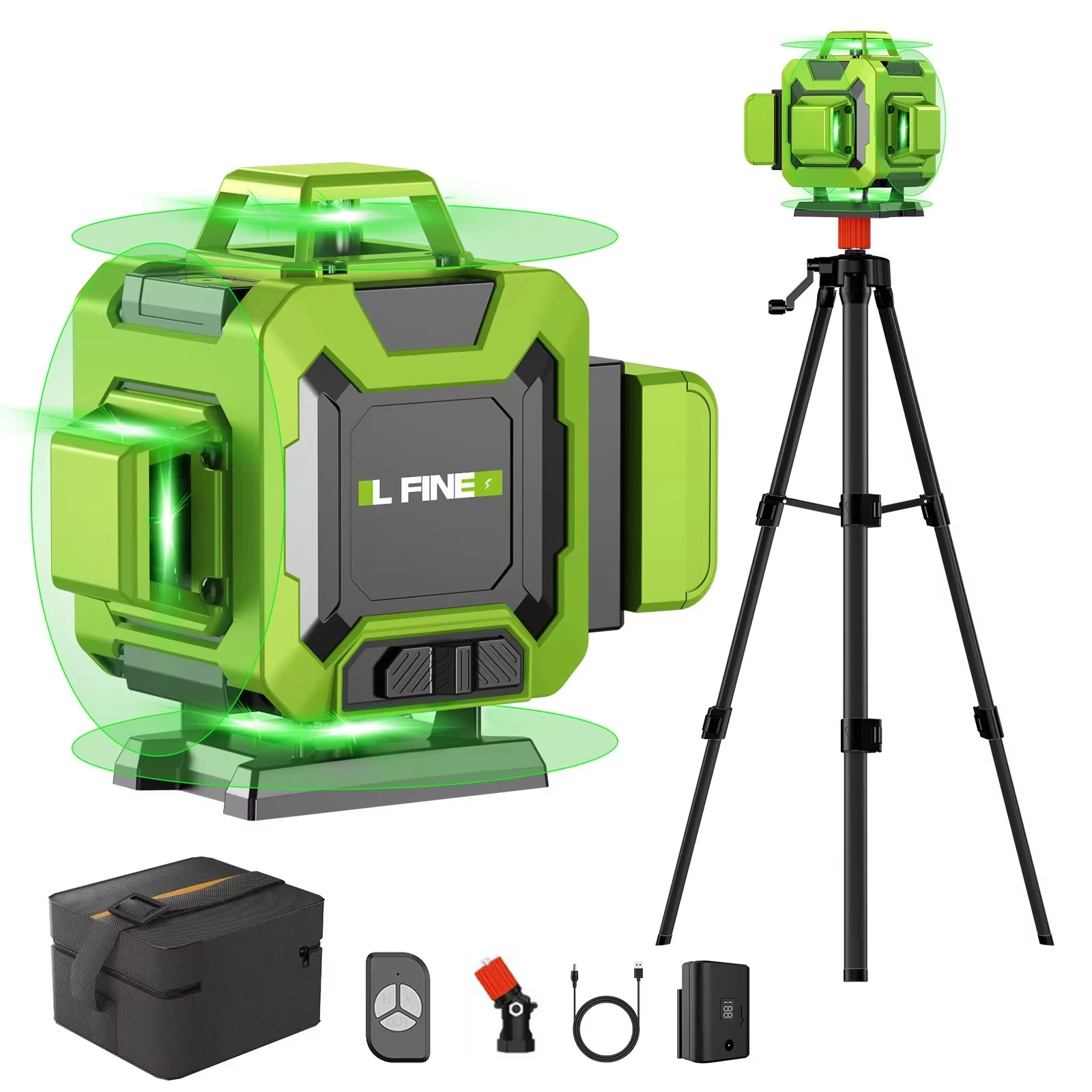 Lfine Laser Level 4D 16 Lines with 39.37 Inch (1M)Tripod Horizontal Vertical Green 360° Self-leveling Professional Nivel Laser