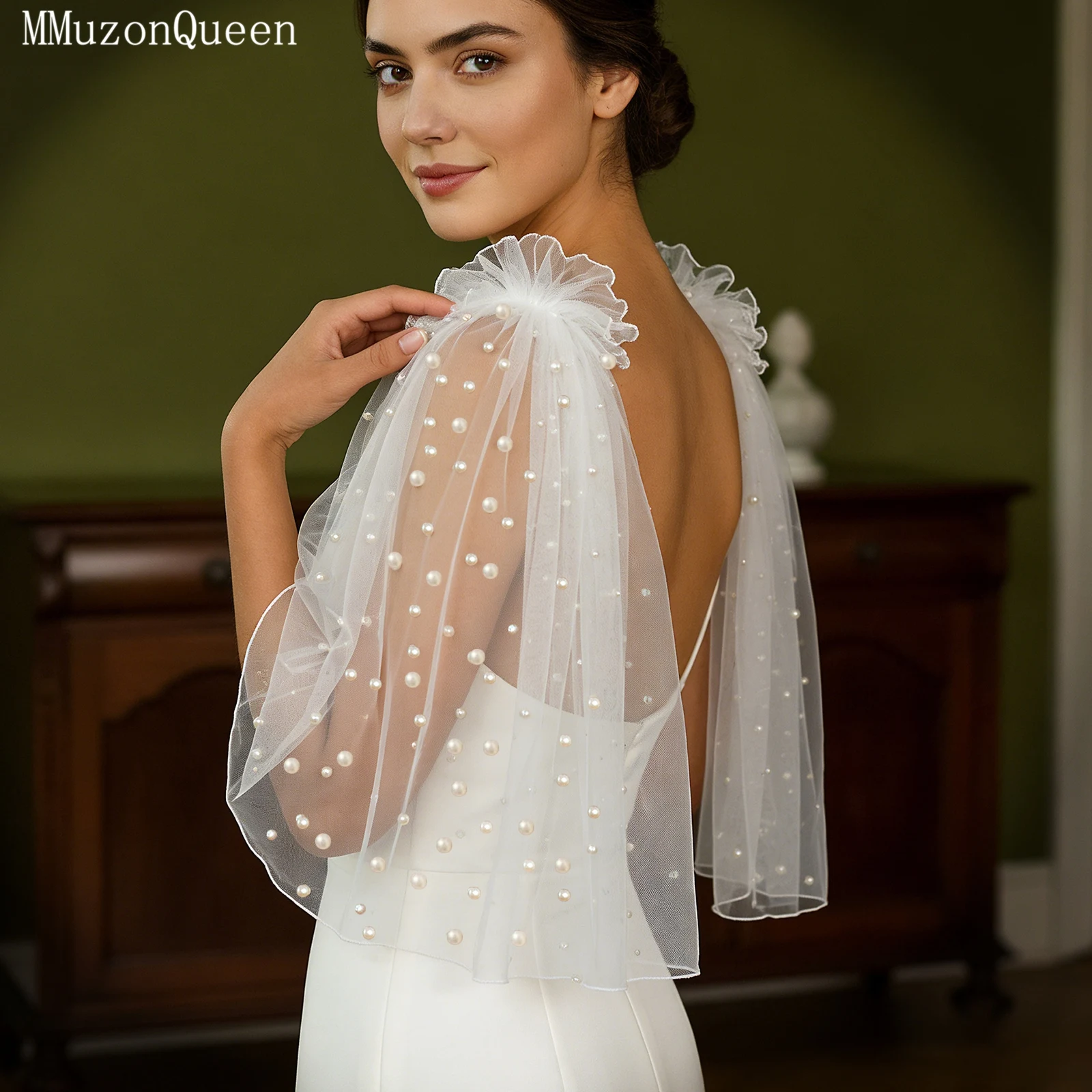 

TOPQUEEN MG27 Свадебная шаль с жемчугом и пышными рукавами, свадебное платье на плечо, тюлевая драпировка, женское платье, сделай сам, нежное на заказ