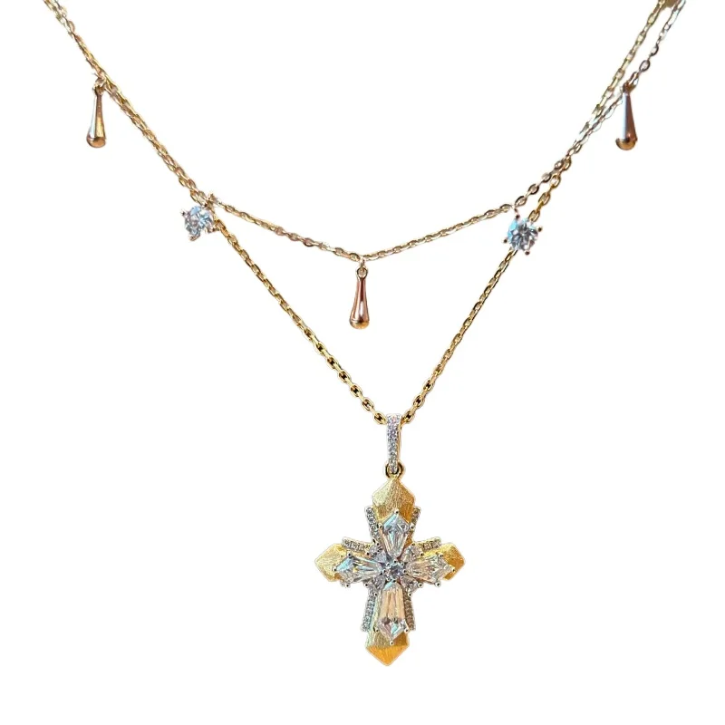 Kreuz Zwei Farbe Anhänger Rupert's Tears Gestapelt Halsketten Frauen Licht Luxus Mode Halskette Extrem Edlen Schmuck – Detail 3